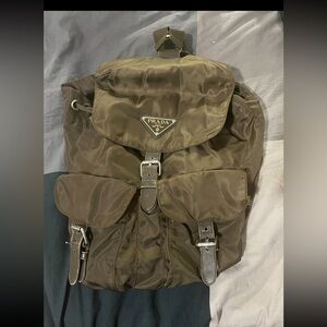 Prada Khaki Nylon Backpack Vintage